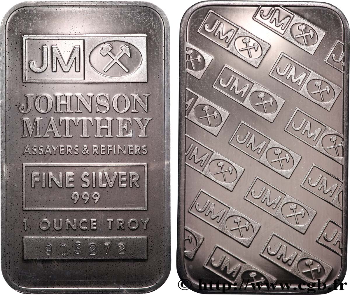 SILVER INVESTMENT Lingotin de 1 once - ARGENT 999 - JM Assayers Refiners n.d. s.l. MS 