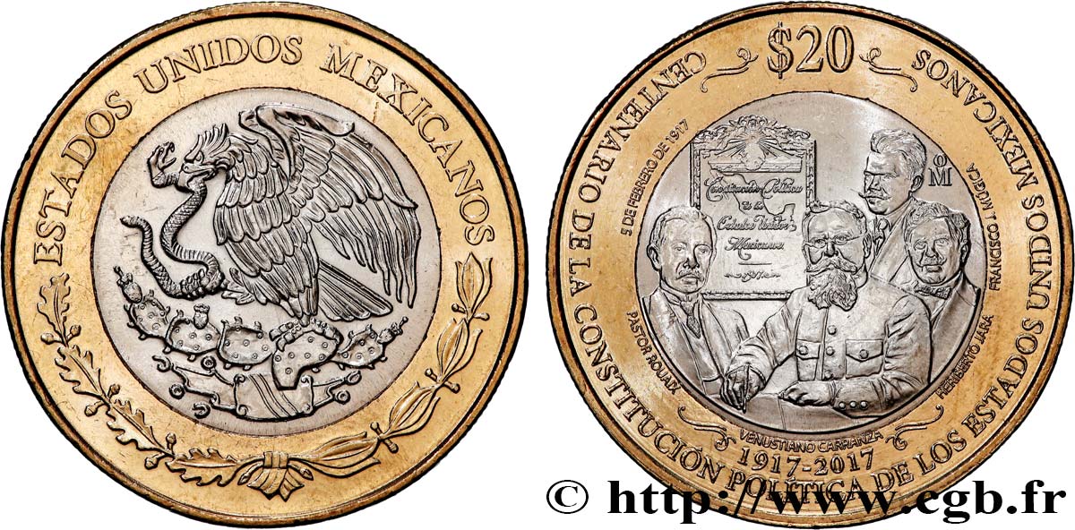 MEXIQUE 20 Pesos centenaire de la constitution 2017 Mexico SPL 