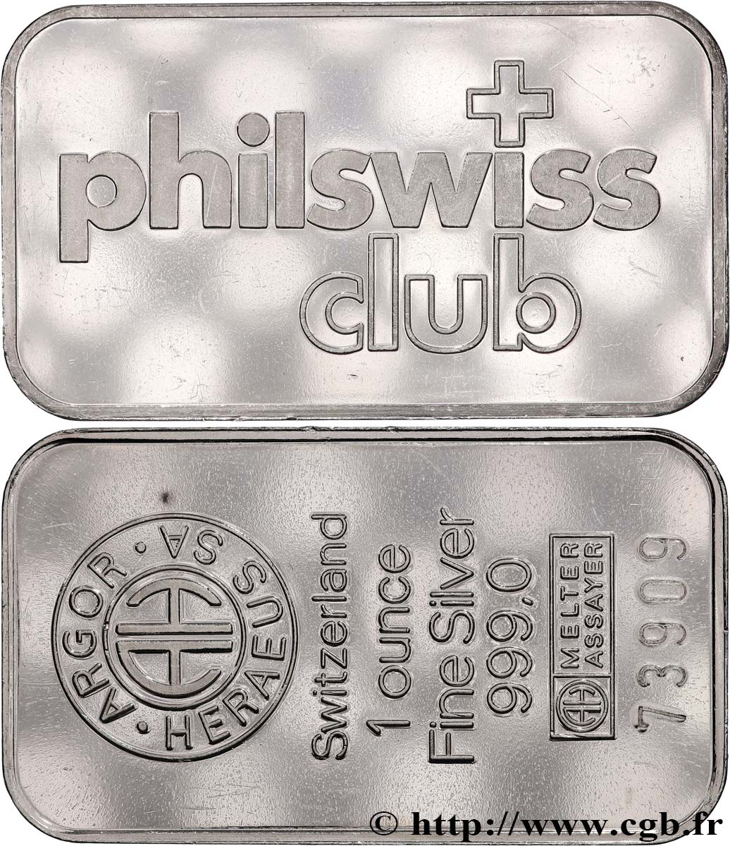 SILVER INVESTMENT Lingotin de 1 once - ARGENT 999 - Philswiss club n.d. s.l. MS 