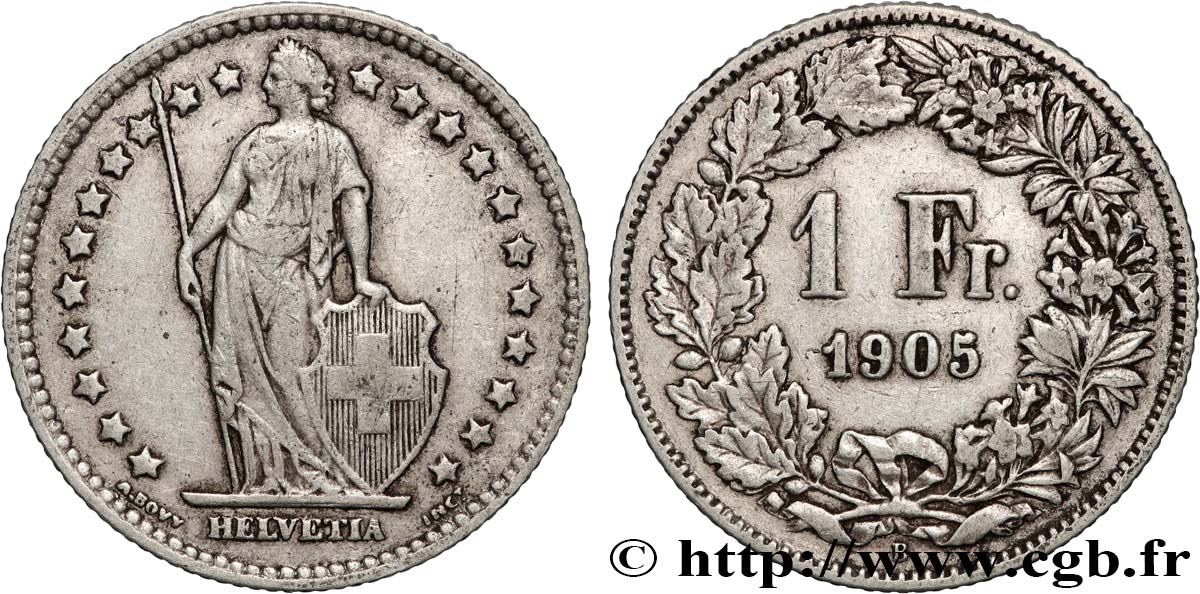 SUISSE 1 Franc Helvetia 1905 Berne TB+ 