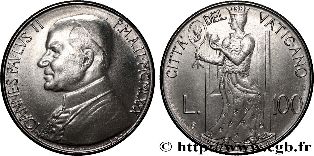 VATICAN ET ÉTATS PONTIFICAUX 100 Lire Jean Paul II an II 1980 Rome SPL 