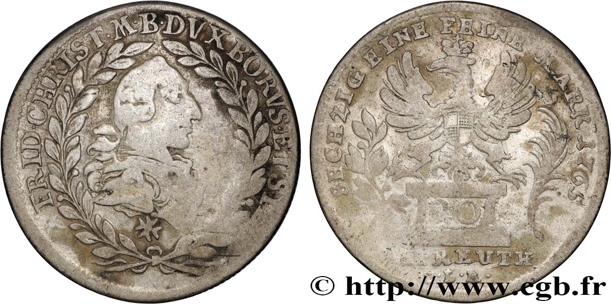 GERMANY - BRANDENBURG-BAYREUTH 20 Kreuzer Frédéric-Christian de Brandebourg-Bayreuth 1765  VF 