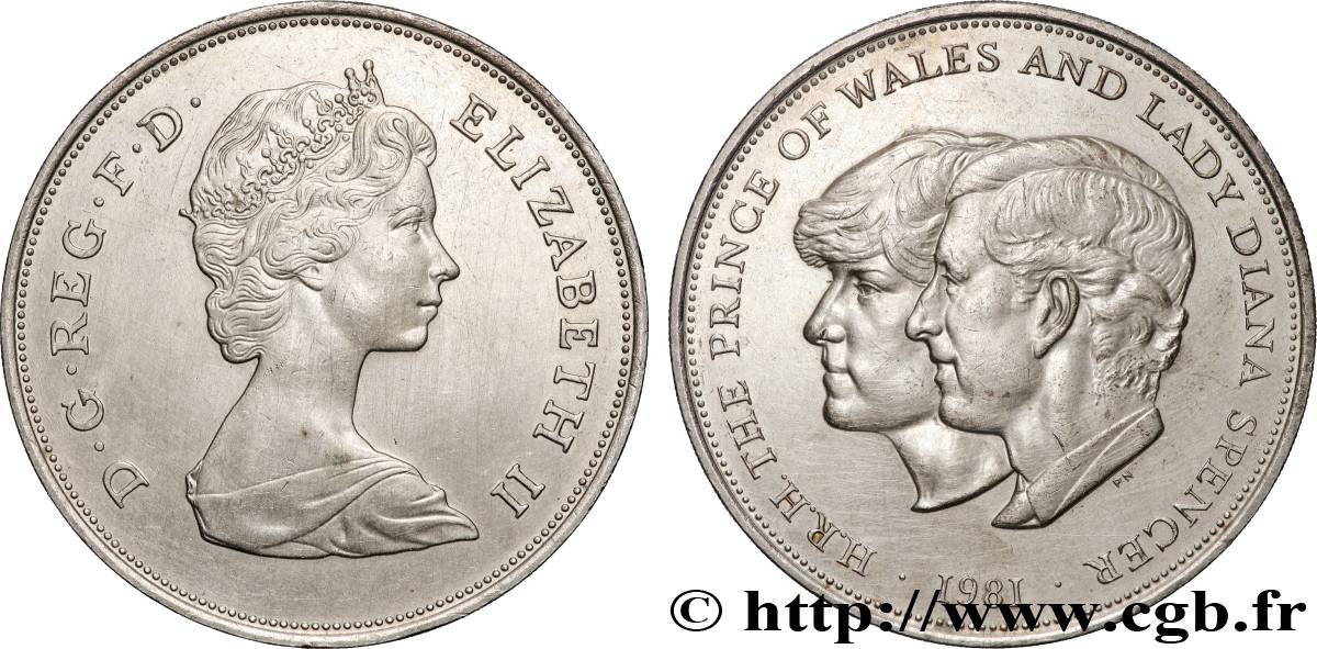 ROYAUME-UNI 25 New Pence (1 Crown) mariage du Prince de Galles et de Lady Diana Spencer 1981  SUP 