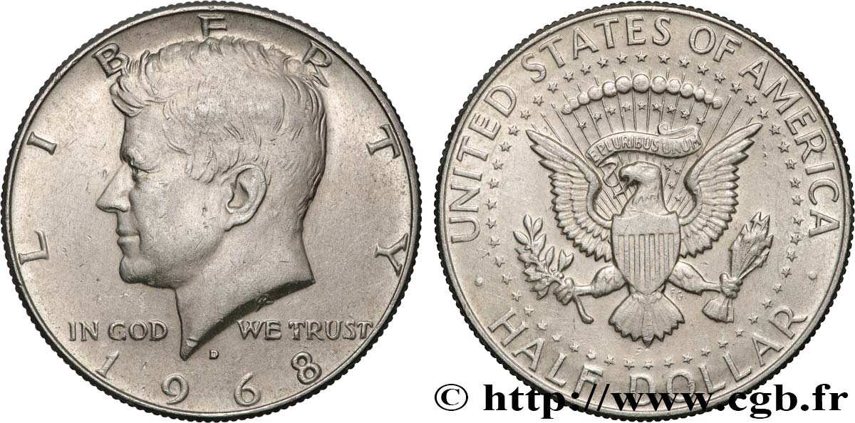 UNITED STATES OF AMERICA 1/2 Dollar Kennedy 1968 Denver AU 