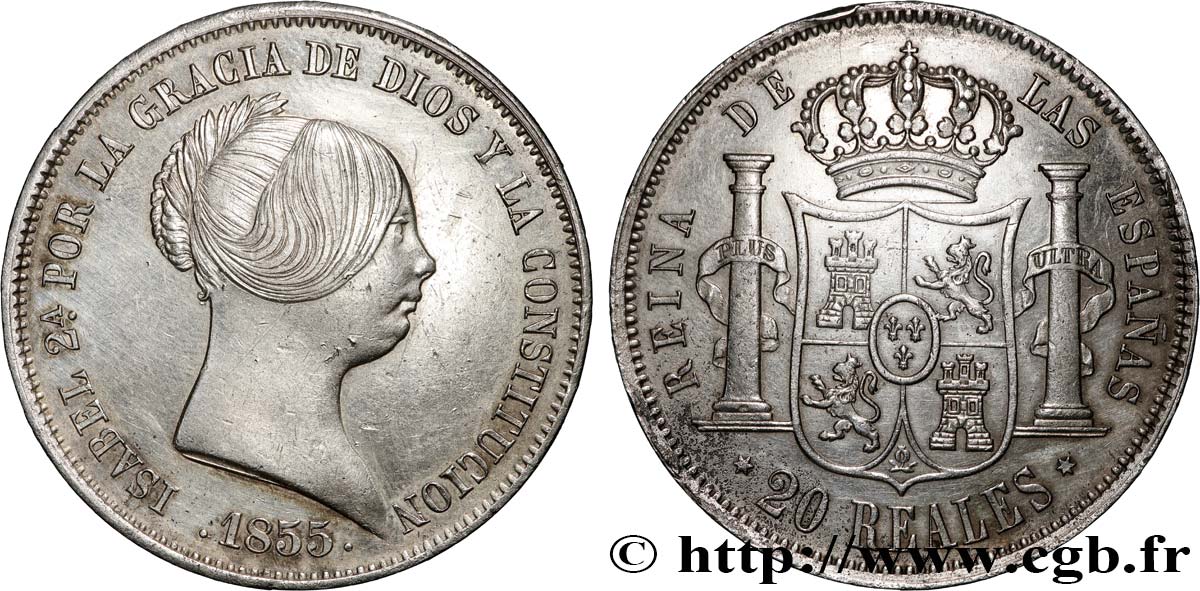 ESPAGNE - ROYAUME D ESPAGNE - ISABELLE II 20 Reales  1855 Madrid AU 