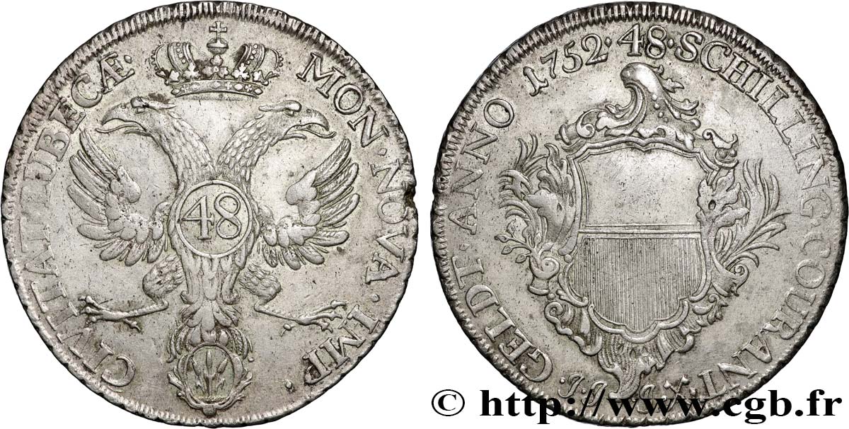 ALLEMAGNE - LUBECK - VILLE HANSÉATIQUE DE LUBECK 1 Thaler de 48 Schilling  1752 Lubeck TTB 