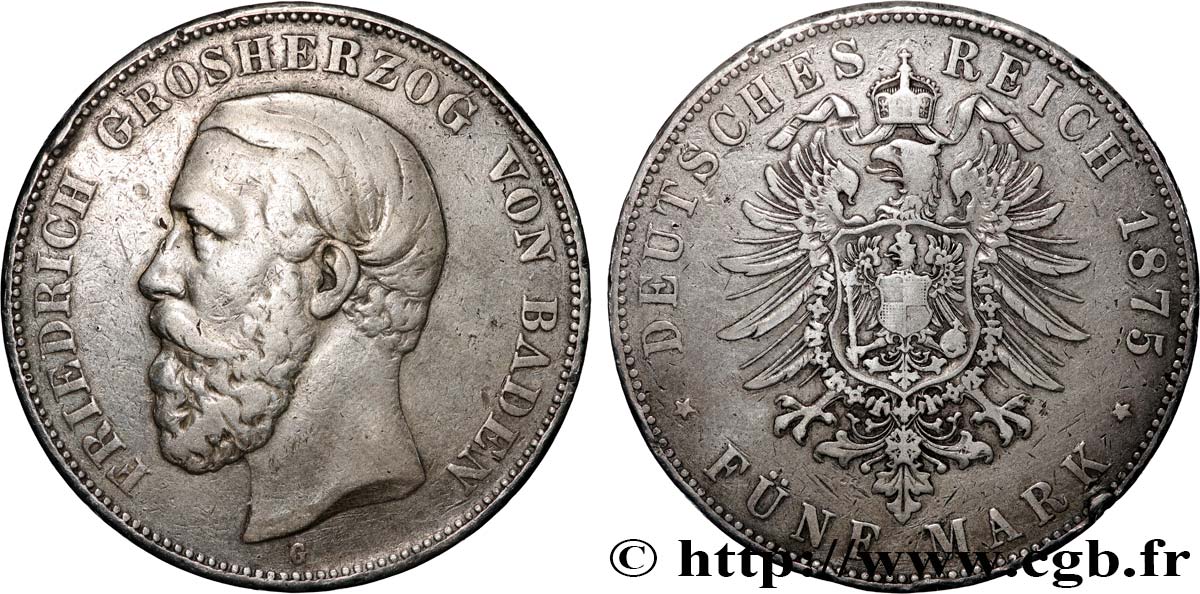 DEUTSCHLAND - BADEN 5 Mark Frédéric 1875 Karlsruhe SS 