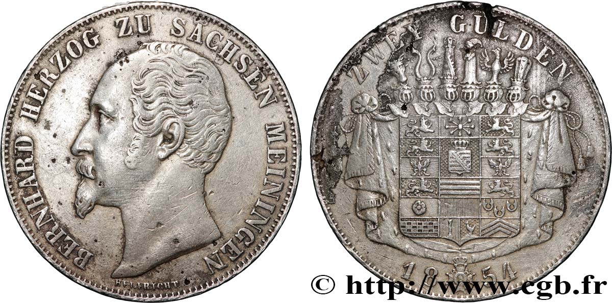 ALLEMAGNE - SAXE-MEININGEN 2 Gulden Bernard II  1854  TB+ 