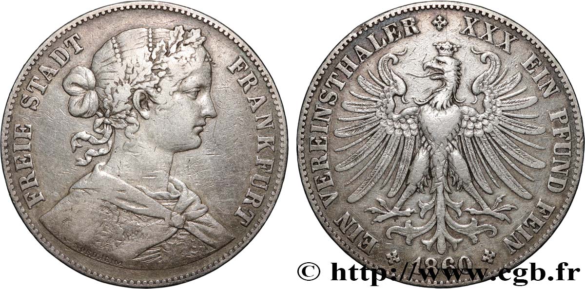 ALLEMAGNE - VILLE LIBRE DE FRANCFORT Thaler 1860 Francfort TTB 