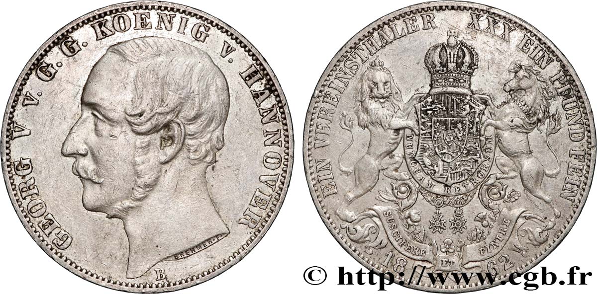 ALLEMAGNE - ROYAUME DE HANOVRE - GEORGES V Thaler 1862 Hanovre SS 