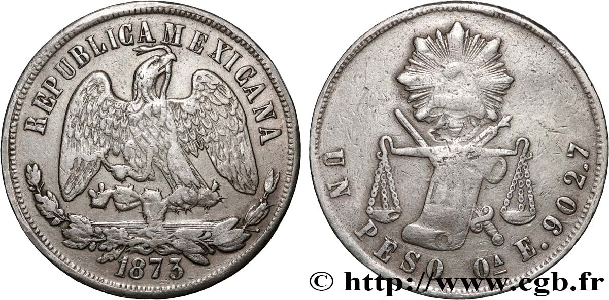 MEXIQUE 1 Peso aigle 1873 Oaxaca TTB/TB+ 