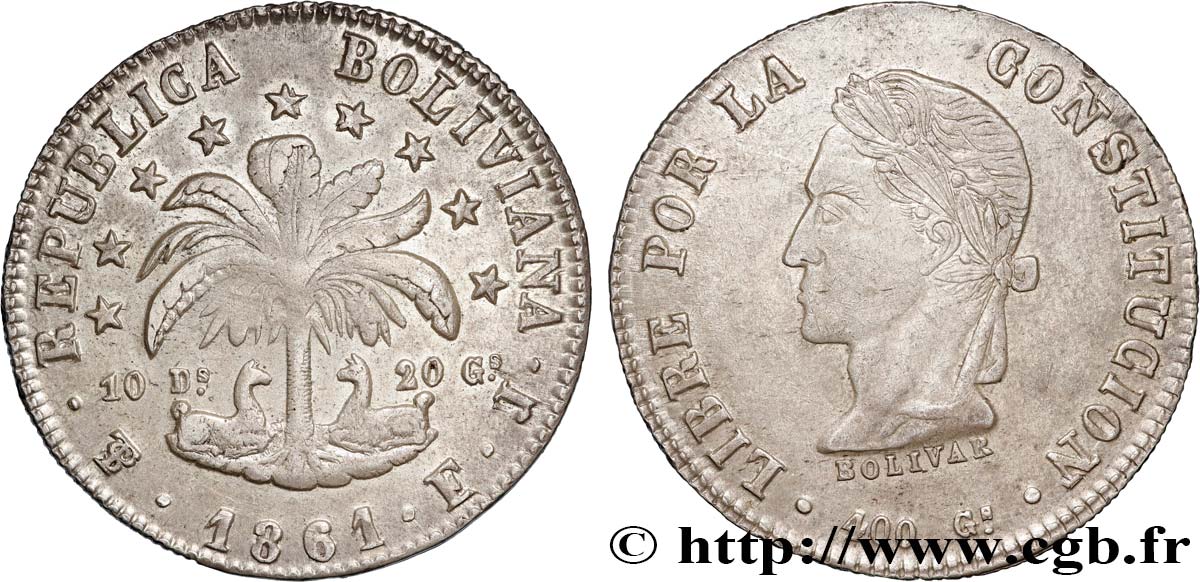 BOLIVIEN 8 Soles Simon Bolivar 1861 Potosi SS/fVZ 