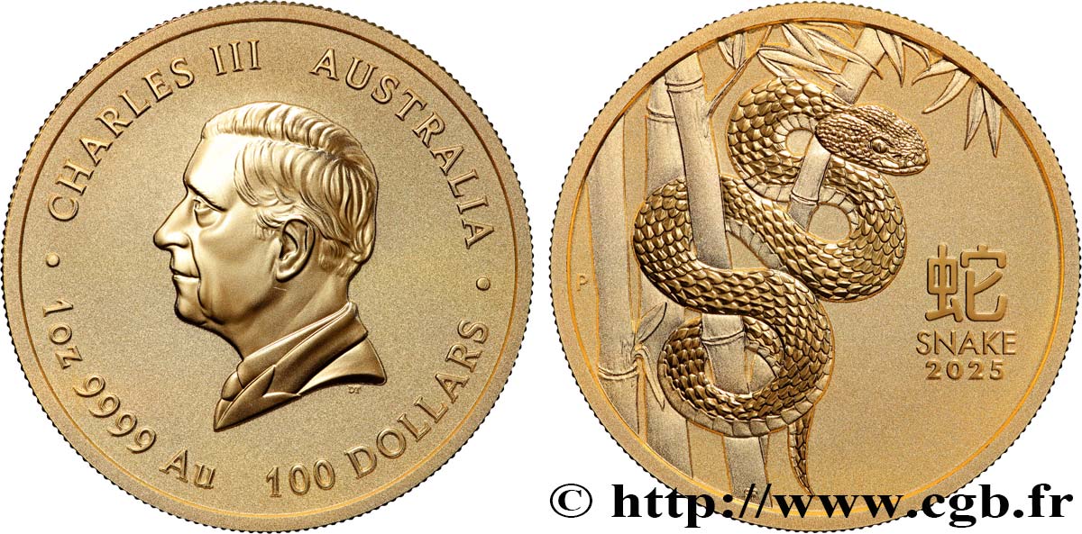 GOLD-, PALLADIUM- UND PLATIN-INVESTITIONEN 1 Oz - 100 Dollars Serpent 2025 Perth ST 