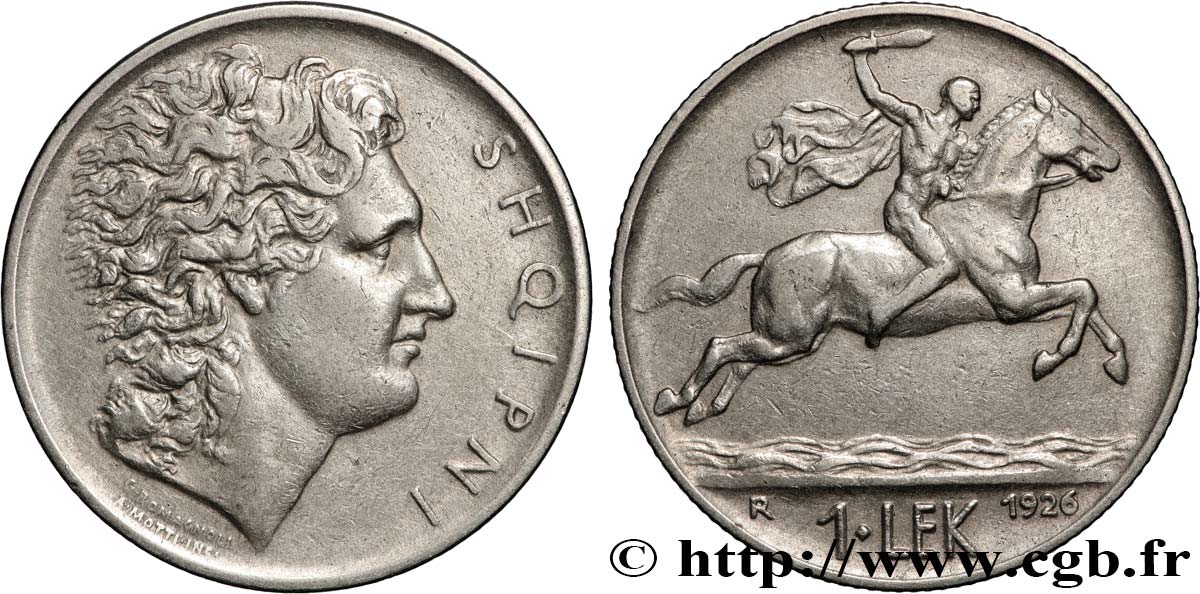 ALBANIE 1 Lek Alexandre / cavalier sur cheval bondissant 1926 Rome TTB 