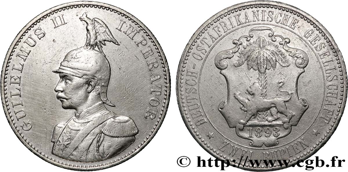 AFRIQUE ORIENTALE ALLEMANDE - GUILLAUME II 2 Roupies 1893 Berlin SS 