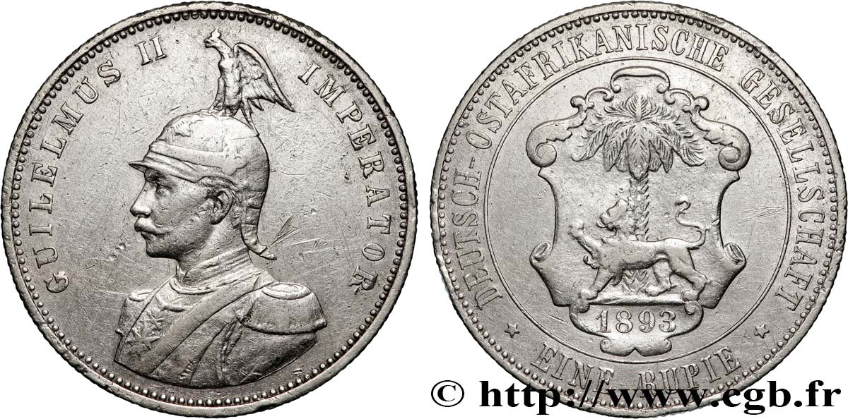 AFRIQUE ORIENTALE ALLEMANDE - GUILLAUME II 1 Roupie 1893 Berlin BB 