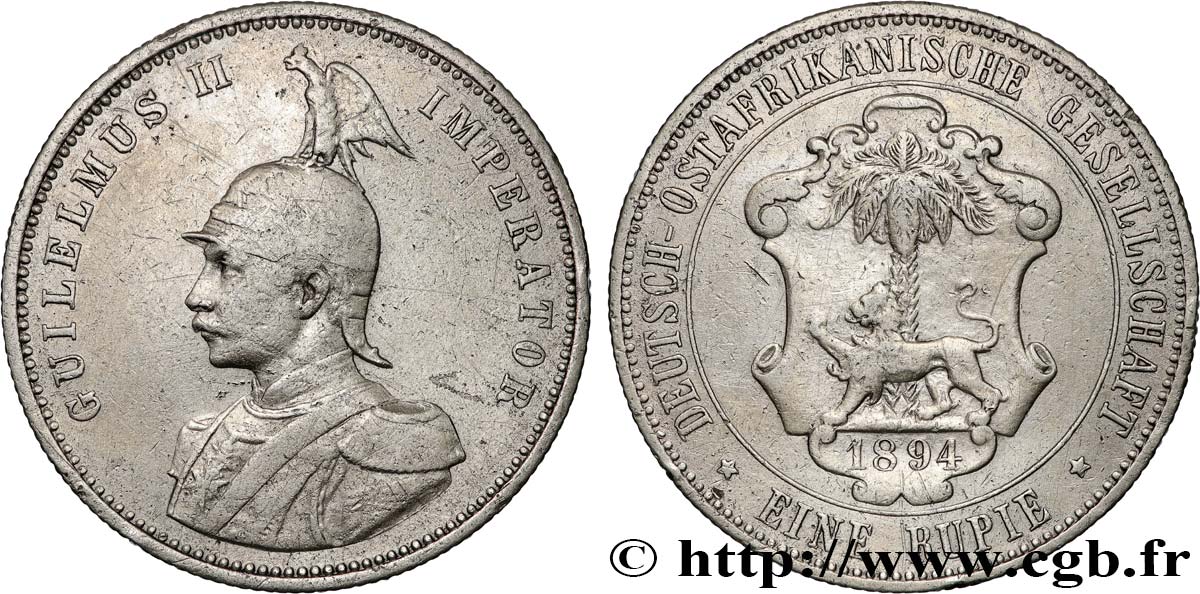 AFRIQUE ORIENTALE ALLEMANDE - GUILLAUME II 1 Roupie 1894 Berlin BC+ 