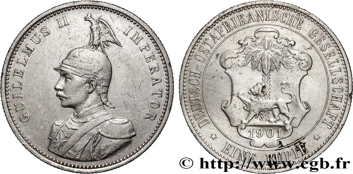 AFRIQUE ORIENTALE ALLEMANDE 1 Rupie (Roupie) Guillaume II 1901 Berlin TTB 