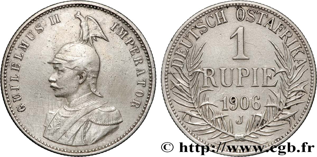 AFRIQUE ORIENTALE ALLEMANDE - GUILLAUME II 1 Rupie (Roupie) Guillaume II Deutsch-Ostafrica 1906 Hambourg BB 