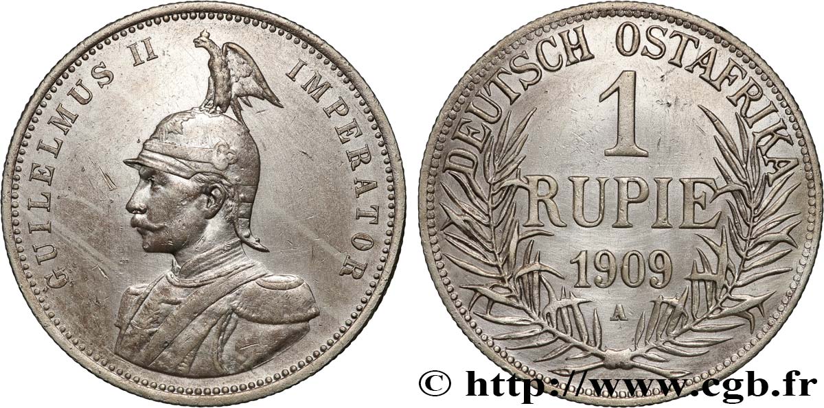 AFRIQUE ORIENTALE ALLEMANDE - GUILLAUME II 1 Rupie (Roupie) 1909 Berlin TTB 