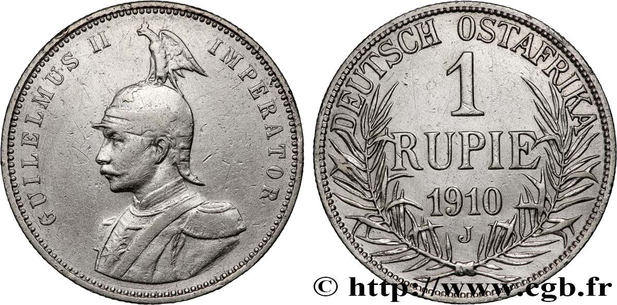 AFRICA ORIENTALE TEDESCA 1 Rupie (Roupie) Guillaume II Deutsch-Ostafrica 1910 Hambourg BB 