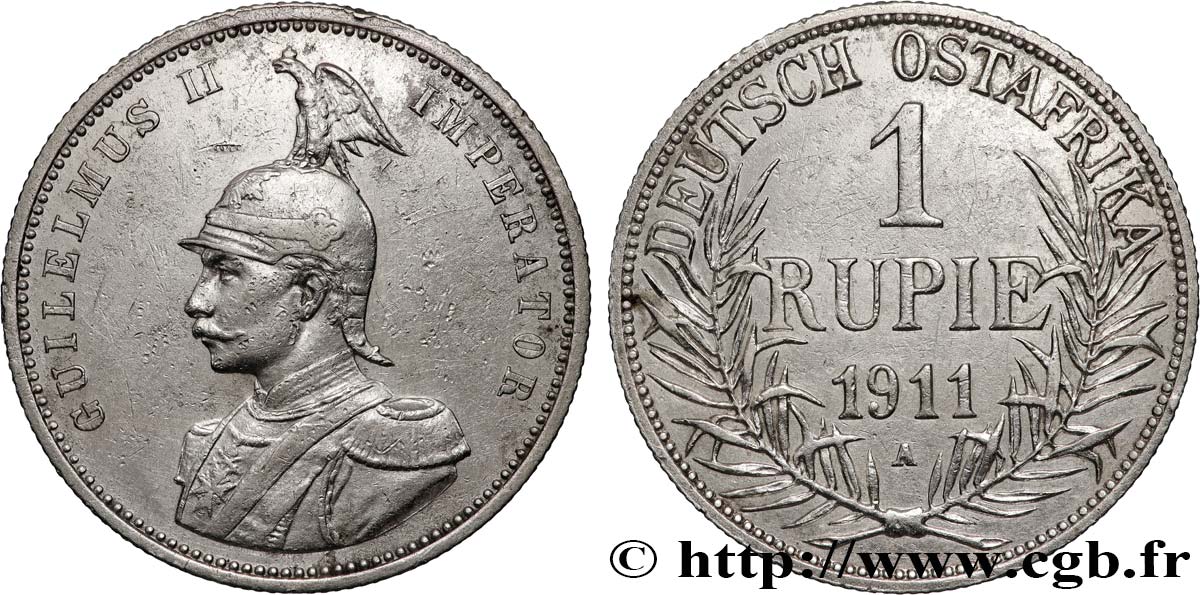 AFRICA ORIENTALE TEDESCA 1 Rupie (Roupie) Guillaume II Deutsch-Ostafrica 1911 Berlin - A BB 