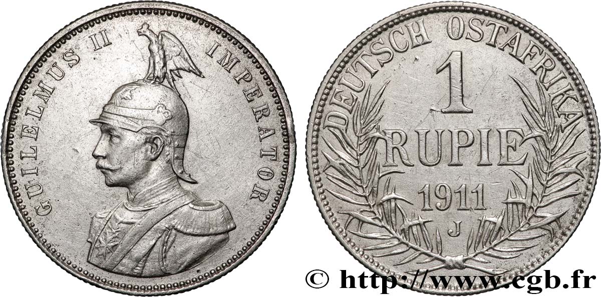 AFRICA ORIENTALE TEDESCA 1 Rupie (Roupie) Guillaume II Deutch-Ostafrica 1911 Hambourg - J BB 