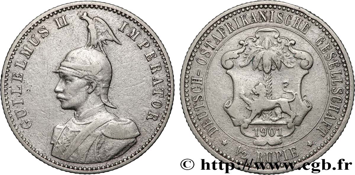 DEUTSCH-OSTAFRIKA 1/2 Roupie Guillaume II 1901 Berlin fSS 