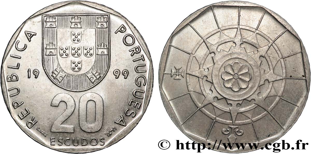 PORTUGAL 20 Escudos emblème / rose des vents 1999 Lisbonne SPL 