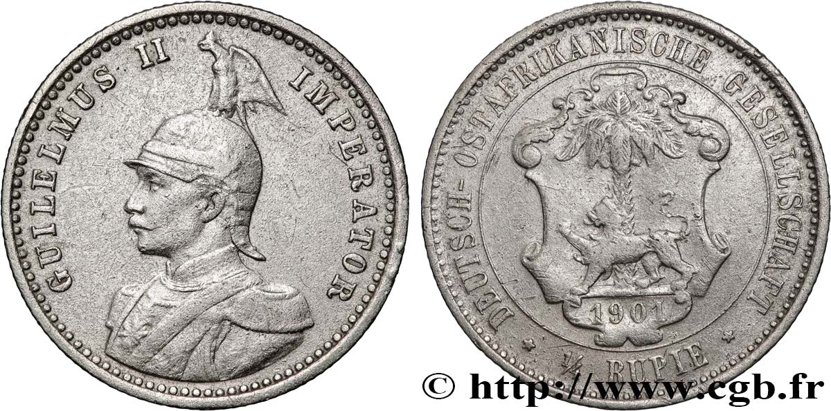 GERMAN EAST AFRICA 1/4 Roupie Guillaume II  1901 Berlin XF 