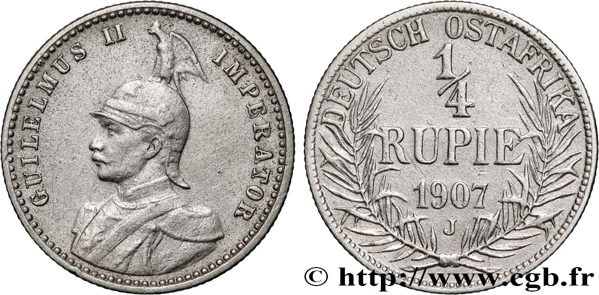 AFRICA ORIENTALE TEDESCA 1/4 Rupie (Roupie) Guillaume II 1907 Hambourg BB 