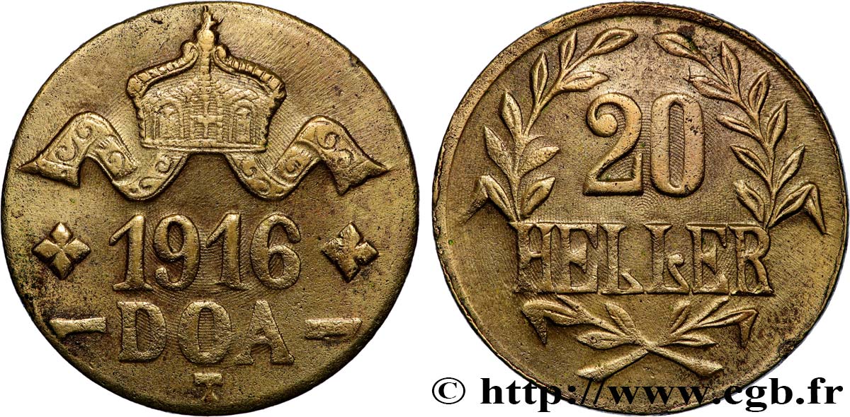 GERMAN EAST AFRICA 20 Heller Deutch Ostafrica type grande couronne et extrémité du 2e L frisée 1916 Tabora XF 