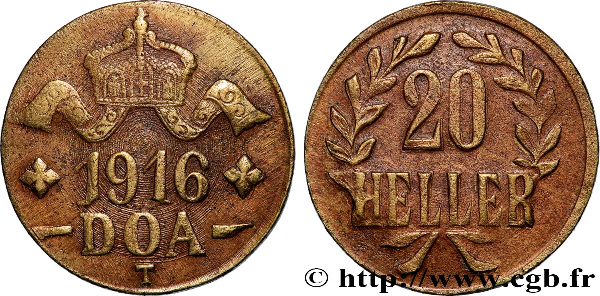 GERMAN EAST AFRICA 20 Heller Deutch Ostafrica type grande couronne et extrémité des L pointues 1916 Tabora XF 