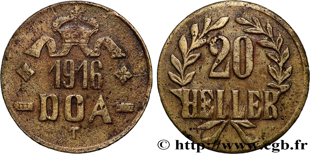 GERMAN EAST AFRICA 20 Heller Deutch Ostafrica type petite couronne et extrémité des L pointues 1916 Tabora XF 