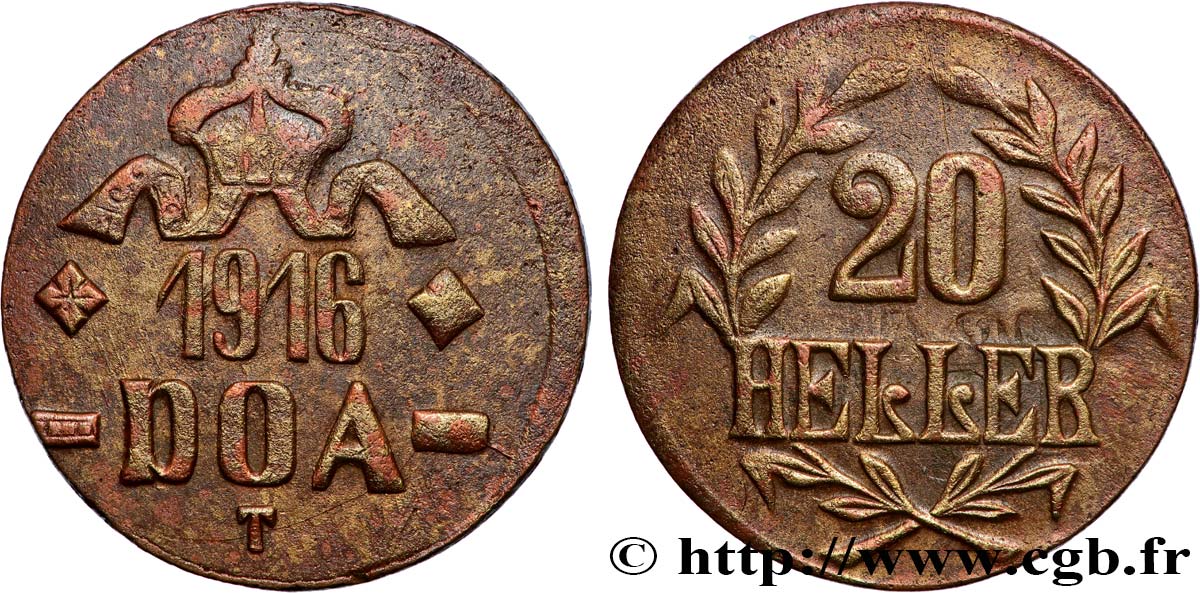 GERMAN EAST AFRICA 20 Heller Deutch Ostafrica type petite couronne et extrémités des L frisés 1916 Tabora XF 