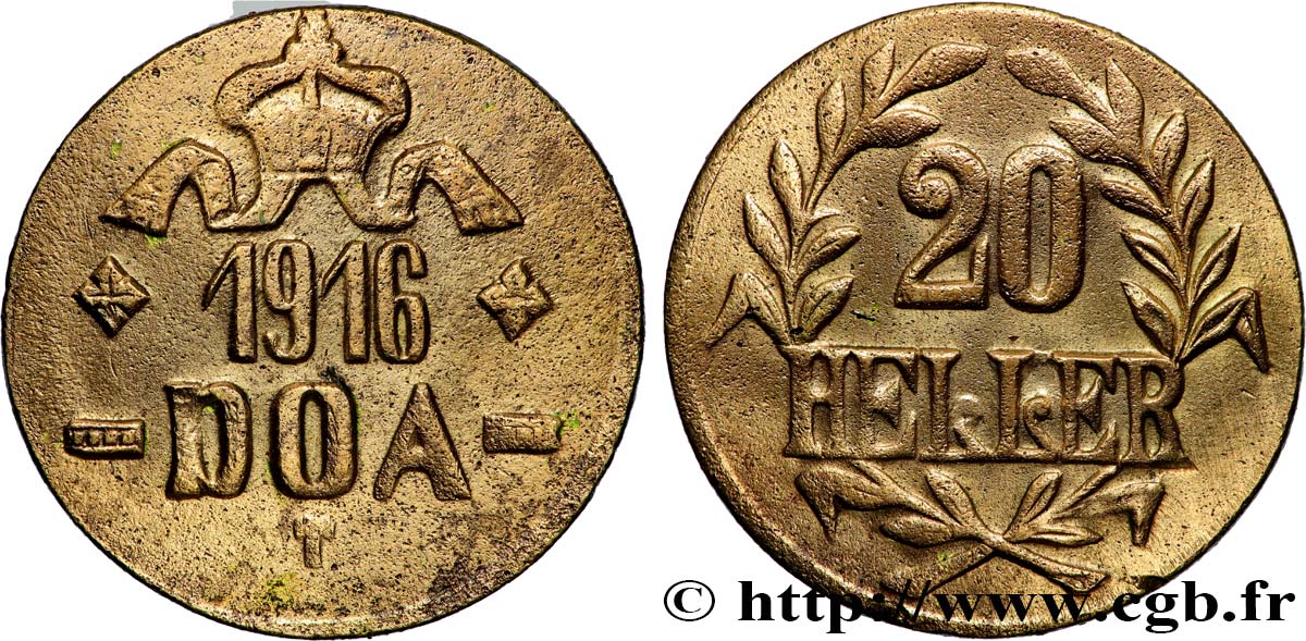 GERMAN EAST AFRICA 20 Heller Deutch Ostafrica type petite couronne et extrémités des L frisés 1916 Tabora XF 