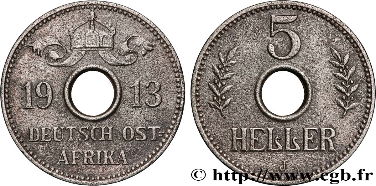 GERMAN EAST AFRICA 5 Heller Deutch Ostafrica 1913 Hambourg XF 