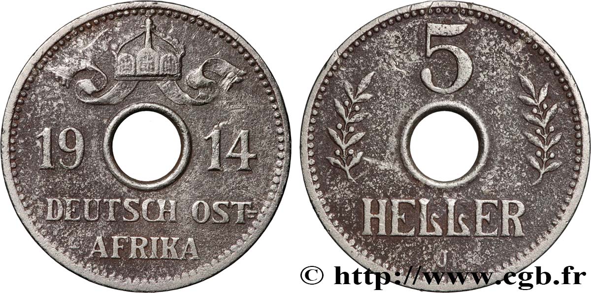 DEUTSCH-OSTAFRIKA 5 Heller Deutch Ostafrica 1914 Hambourg SS 