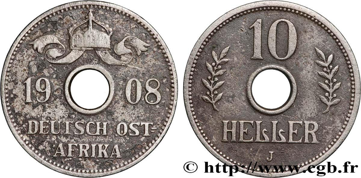 DEUTSCH-OSTAFRIKA 10 Heller Deutch Ost-Africa 1908 Hambourg SS 