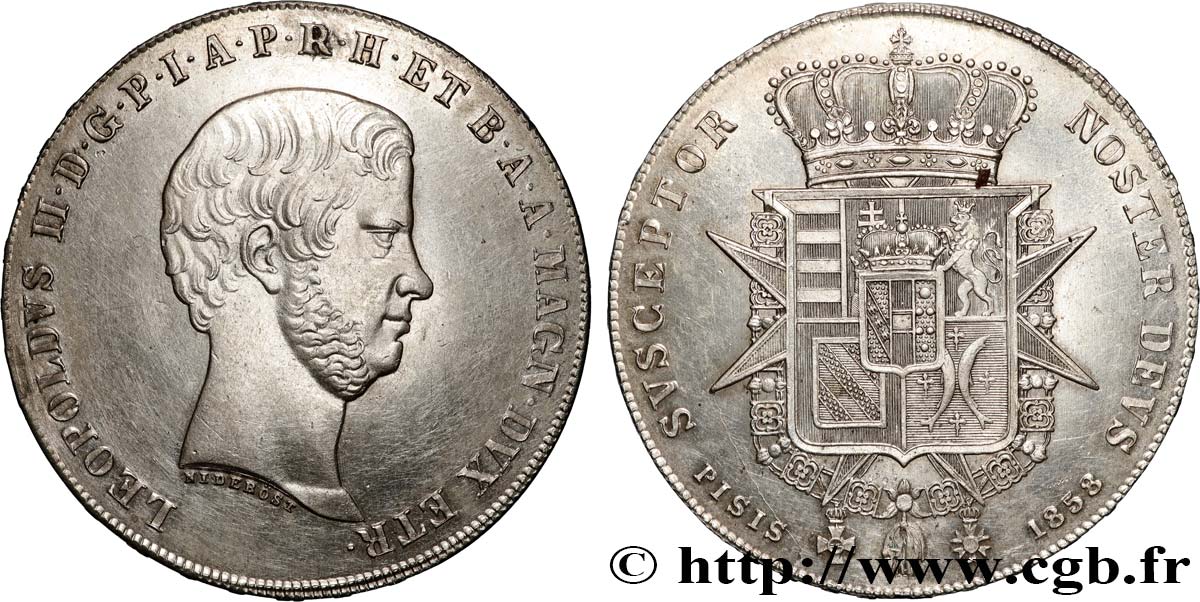 ITALY - GRAND DUCHY OF TUSCANY - LEOPOLD II Francescone 1858 Florence AU/AU 