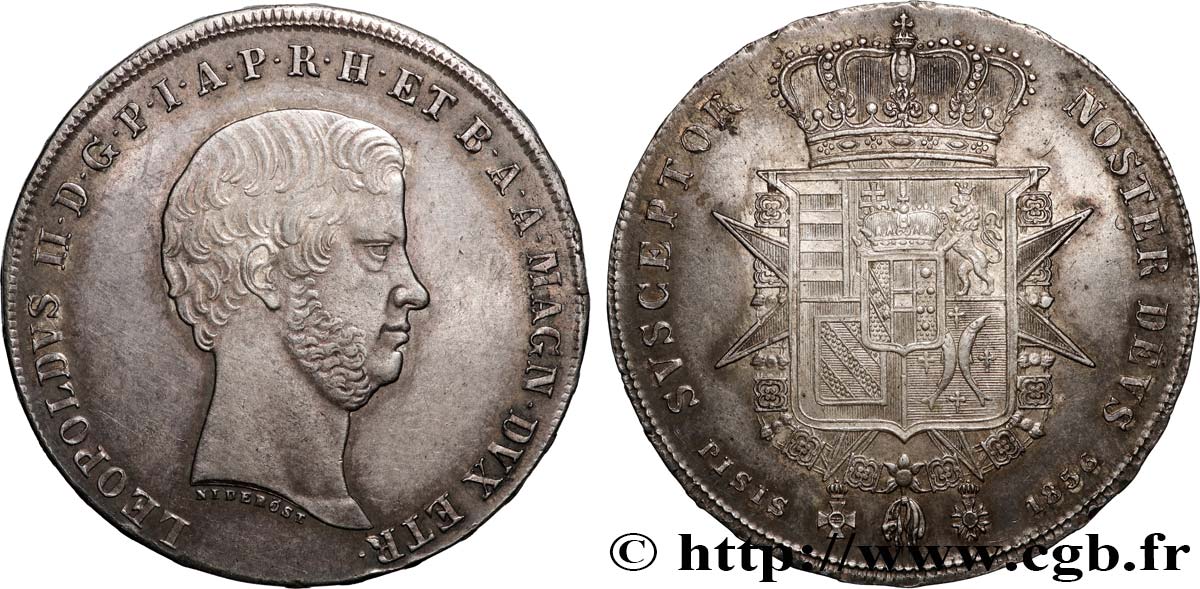 ITALY - GRAND DUCHY OF TUSCANY - LEOPOLD II 1 Francescone  1856 Florence AU 