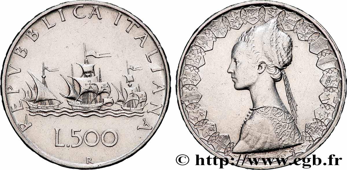 ITALIE 500 Lire “caravelles” 1959 Rome TTB+ 