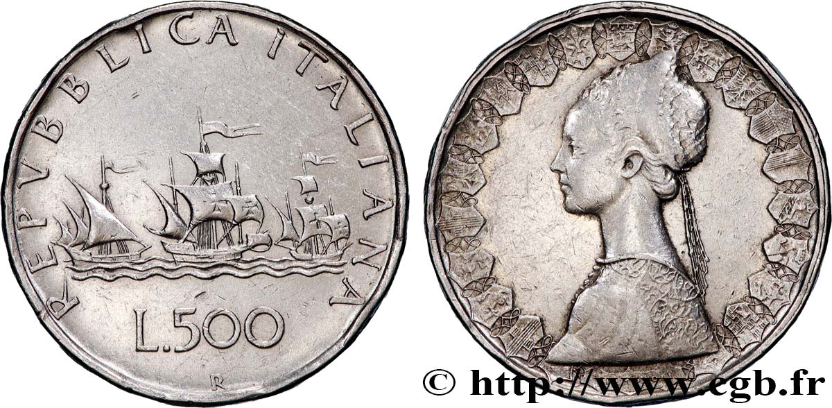 ITALIE 500 Lire “caravelles” 1960 Rome TTB+ 