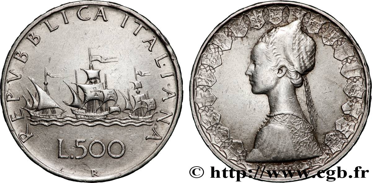 ITALIE 500 Lire “caravelles” 1960 Rome TTB+ 