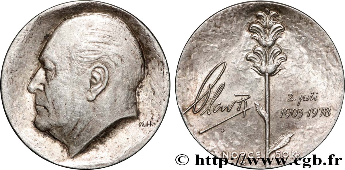 NORWAY 50 Kroner 75e anniversaire du roi Olaf V 1978  MS 