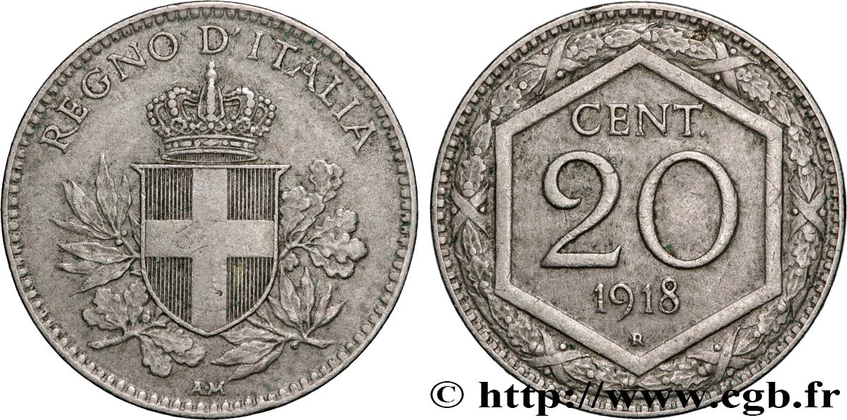 ITALIE 20 Centesimi surfrappe 1918 Rome TTB+ 