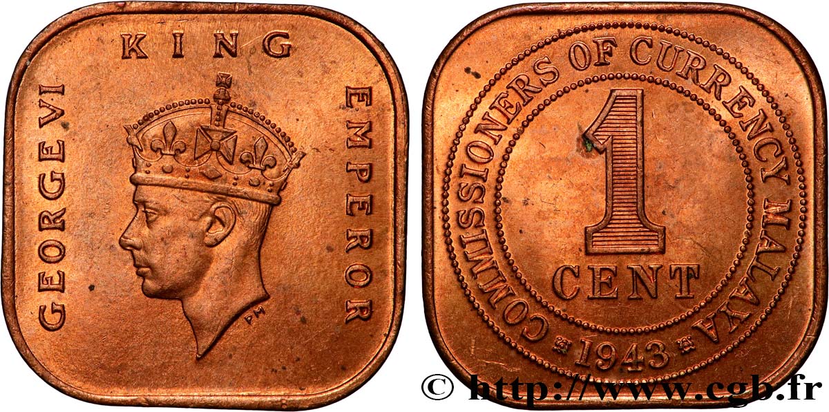 MALAYSIA 1 Cent Georges VI 1943  AU 