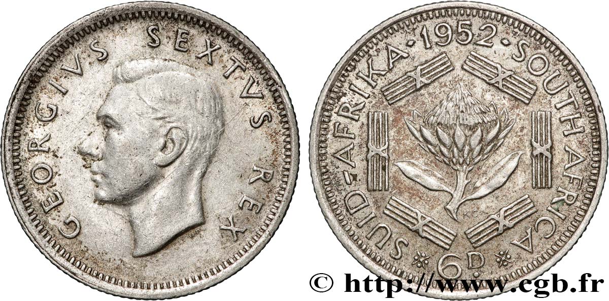 SüDAFRIKA 6 Pence Georges VI 1952 Pretoria SS 