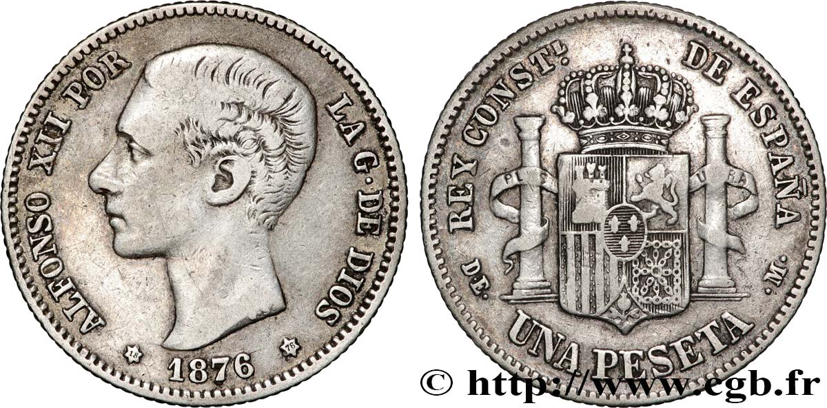 ESPAGNE 1 Peseta Alphonse XII 1876 Madrid TB+ 