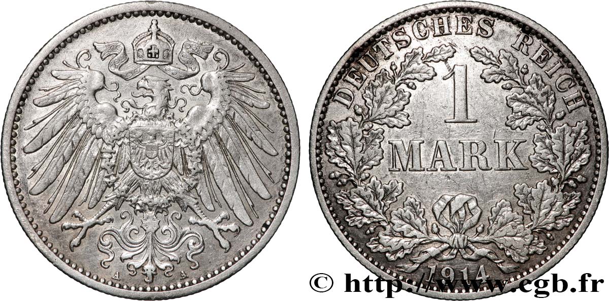 ALLEMAGNE 1 Mark Empire aigle impérial 1914 Berlin TTB+ 